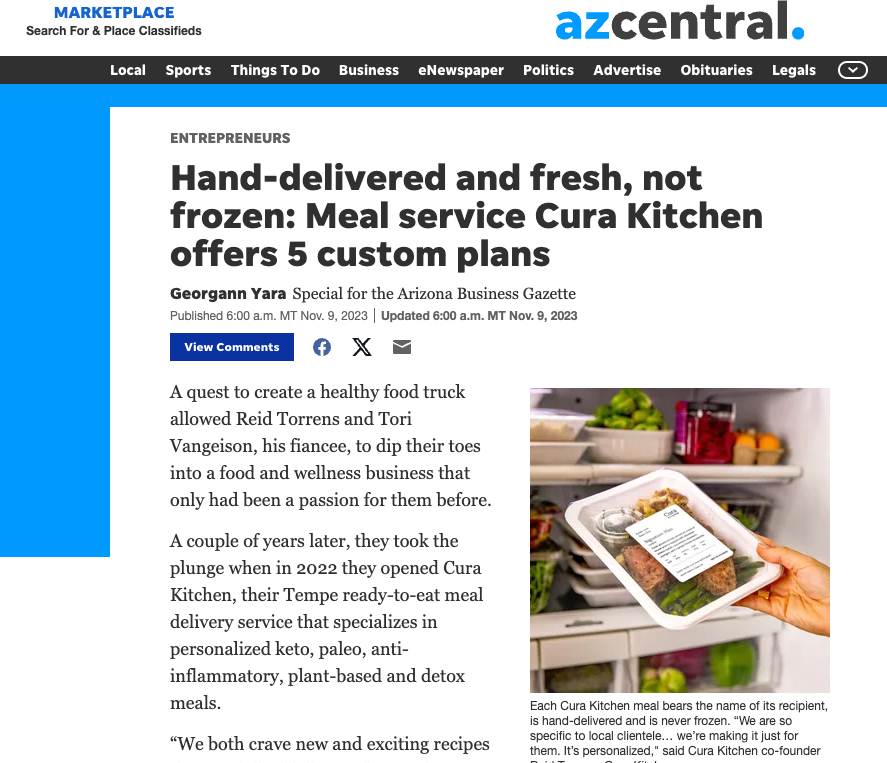 Hand-delivered and fresh, not frozen: Meal service Cura Kitchen offers 5 custom plans